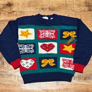 VTG Christmas Holiday Sweater Knit PS Robinsons May Cottagecore Hearts Bows (4)